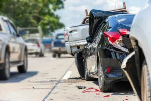 Heavy accident, Modern car accident involving many cars on the road in Thailand