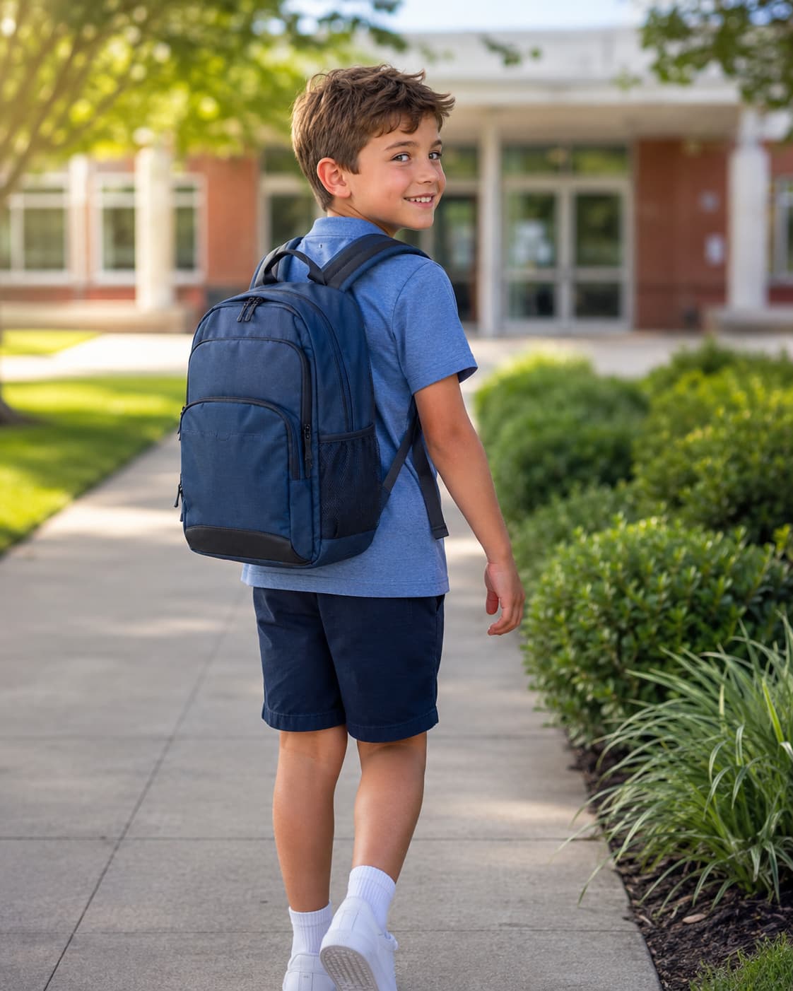 Child wearing a properly fitted backpack for back-to-school backpack safety in Richmond Hill
